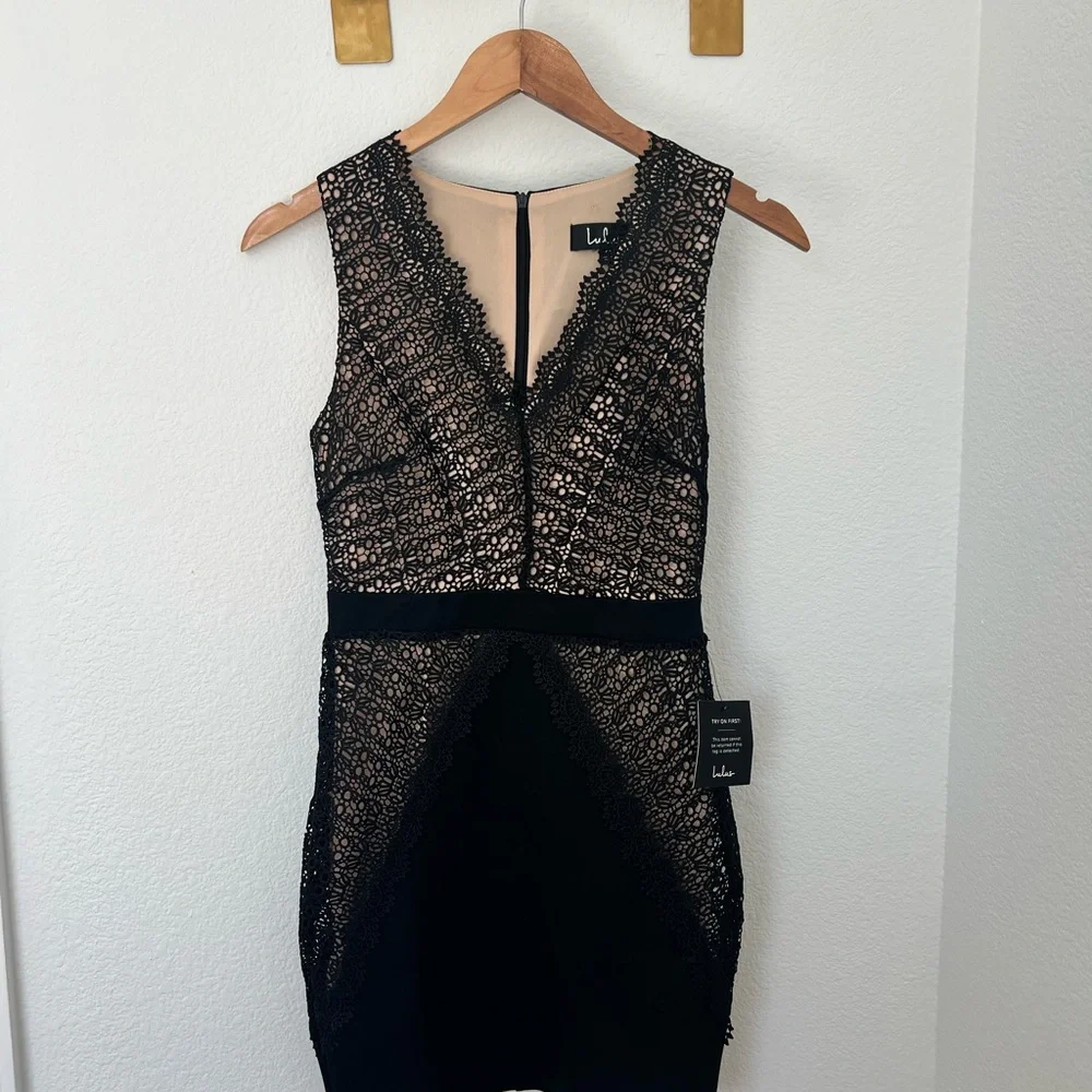 NWT Lulu's After the After Party Black and Nude Lace Bodycon Dress - Picture 12 of 13